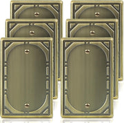 Antique Brass Decorative Blank Light Switch Covers Plate, Metal Material 1 Gang Wall Plates for Blank Light Switch, Single Blank Switch Plate Cover - Classic Retro Style, 6 Pack