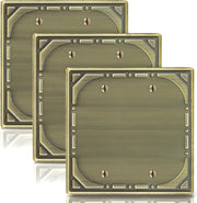 Double Blank Light Switch Covers Wall Plate, Metal Switch Plate Outlet Covers Antique Brass Decorative 2 Gang Wall Plate - Classic Retro Style, 3 Pack