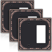 Combination Metal Light Switch Covers Wall Plate, 1 Blank/1 Decorator Switch Plate Outlet Covers Oil Rubbed Bronze Decorative 2 Gang Wall Plate - Classic Retro Style, 3 Pack
