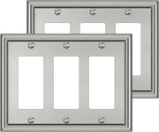 2 Pack Triple Decorator Switch Covers Wall Plate, Brushed Nickel Metal Rocker Switch Plates, 3 Gang Wall Plate for GFCI Outlet, Dimmer