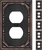 6 Pack Duplex Outlet Covers Wall Plates, Oil Rubbed Bronze Metal Electric Receptacle Cover, Classic Retro Style Decorative Switch Plate and Outlet Cover, 1 Gang Wall Plate for Electrical Outlets