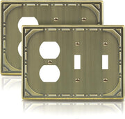 Combination Metal Light Switch Covers Wall Plate, 2 Toggle/1 Outlet Light Switch Covers Antique Brass Decorative 3 Gang Wall Plate - Classic Retro Style, 2 Pack