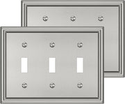 2 Pack Triple Toggle Light Switch Covers Plate, Brushed Nickel Metal Material Switch Plate Covers, 3 Gang Wall Plate for Light Switch - Classic Style
