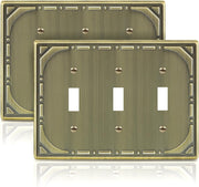 2 Pack Triple Toggle Light Switch Covers Plate, Antique Brass Decorative Metal Switch Plate Covers, 3 Gang Wall Plate for Light Switch - Classic Retro Style