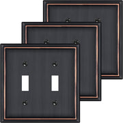 Double Toggle Light Switch Covers Plate, Metal Material 2 Gang Wall Plates for Double Light Switch, Oil Rubbed Bronze Decorative Switch Plate Cover - Classic Style, 3 Pack