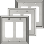 Double Decorator Switch Covers Wall Plate, Brushed Nickel Decorative Rocker Switch Plates Outlet Covers for Receptacle, GFCI Outlet, Dimmer - Classic Style, 3 Pack