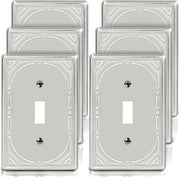 Brushed Nickel Decorative Light Switch Covers Plate, Metal Material 1 Gang Wall Plates for Light Switch, Single Toggle Switch Plate Cover - Classic Retro Style, 6 Pack