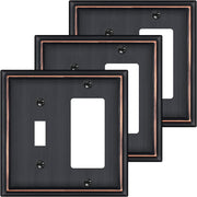 Combination Metal Light Switch Covers Wall Plate, 1 Toggle/1 Decorator Switch Plate Outlet Covers Oil Rubbed Bronze Decorative 2 Gang Wall Plate - Classic Style, 3 Pack