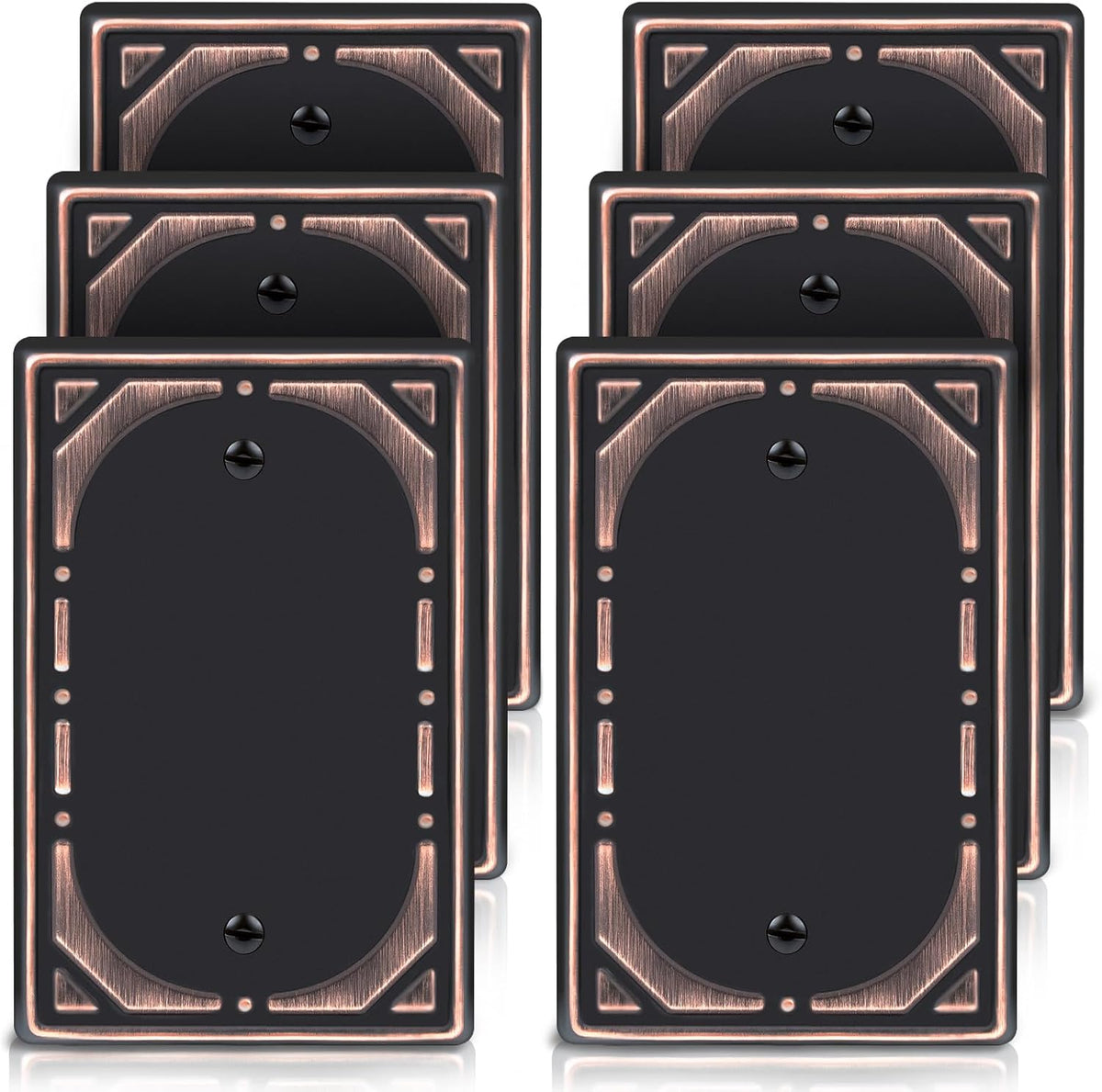 Oil Rubbed Bronze Decorative Blank Light Switch Covers Plate, Metal Material 1 Gang Wall Plates for Blank Light Switch, Single Blank Switch Plate Cover - Classic Retro Style, 6 Pack