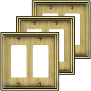 Double Decorator Switch Covers Wall Plate, Antique Brass Decorative Rocker Switch Plates Outlet Covers for Receptacle, GFCI Outlet, Dimmer - Classic Style, 3 Pack
