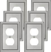 6 Pack Duplex Outlet Covers Wall Plates, Brushed Nickel Metal Electric Receptacle Cover, Classic Decorative Switch Plate and Outlet Cover, 1 Gang Wall Plate for Electrical Outlets