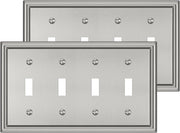 2 Pack Quad Toggle Light Switch Covers Plate, Brushed Nickel Metal Material Switch Plate Covers, 4 Gang Wall Plate for Light Switch - Classic Style