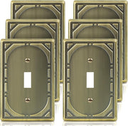 Antique Brass Decorative Light Switch Covers Plate, Metal Material 1 Gang Wall Plates for Light Switch, Single Toggle Switch Plate Cover - Classic Retro Style, 6 Pack