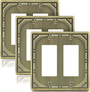 Double Decorator Switch Covers Wall Plate, Antique Brass Decorative Rocker Switch Plates Outlet Covers for Receptacle, GFCI Outlet, Dimmer - Classic Retro Style, 3 Pack