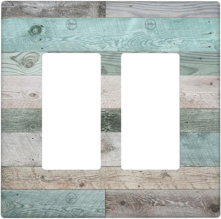 Farmhouse Decorative Double Decorator Light Switch or Outlet Wall Plate Cover Retro Wood Rustic 2 Gang Wall Plate Vintage Wooden GFCI Receptacle Rocker Plate Covers for Kitchen Bathroom