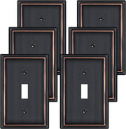Oil Rubbed Bronze Decorative Light Switch Covers Plate, Metal Material 1 Gang Wall Plates for Light Switch, Single Toggle Switch Plate Cover - Classic Style, 6 Pack