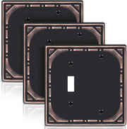 Combination Metal Light Switch Covers Wall Plate, 1 Toggle/1 Blank Switch Plate Outlet Covers Oil Rubbed Bronze Decorative 2 Gang Wall Plate - Classic Retro Style, 3 Pack