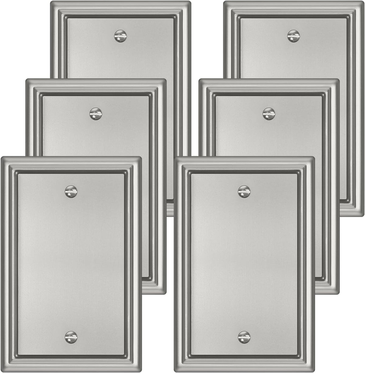 Brushed Nickel Decorative Blank Light Switch Covers Plate, Metal Material 1 Gang Wall Plates for Blank Light Switch, Single Blank Switch Plate Cover - Classic Style, 6 Pack