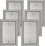 Brushed Nickel Decorative Blank Light Switch Covers Plate, Metal Material 1 Gang Wall Plates for Blank Light Switch, Single Blank Switch Plate Cover - Classic Style, 6 Pack
